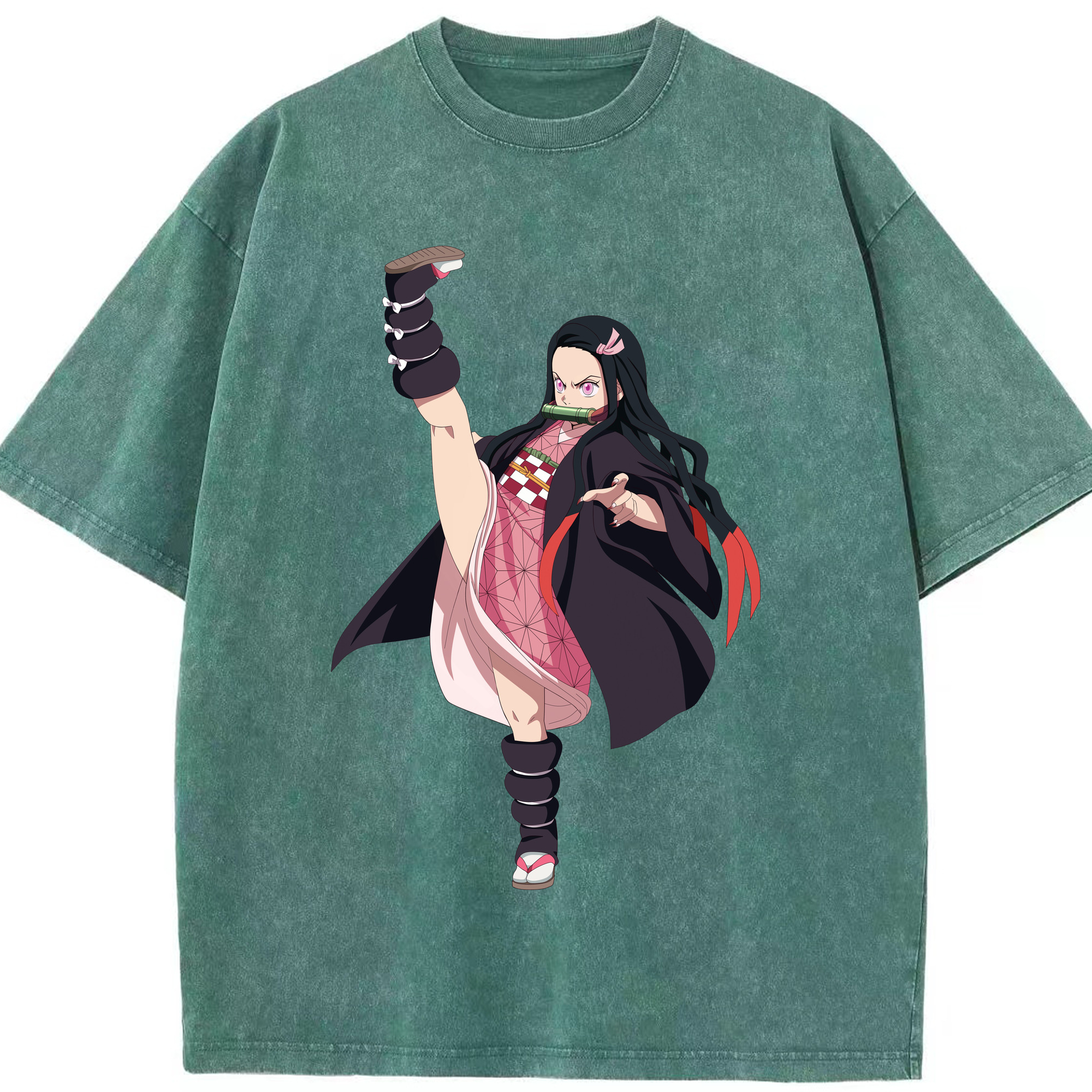 （画像用） 鬼滅の刃（きめつのやいば）竈門 禰󠄀豆子／かまど ねずこ Kamado Nezuko 綿100% ヴィンテージ風 半袖Tシャツ（フロントプリント）